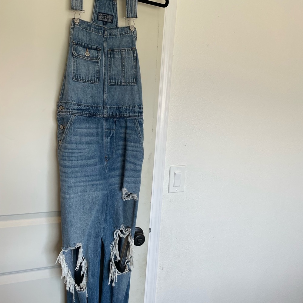Lucky Brand Ripped Blue Denim Overalls